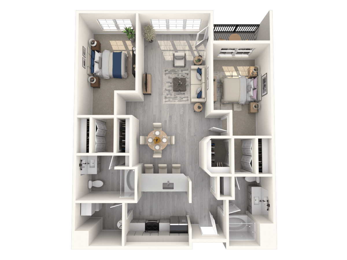 Floor plan for 2 beds, 2 baths, 1130 sqft